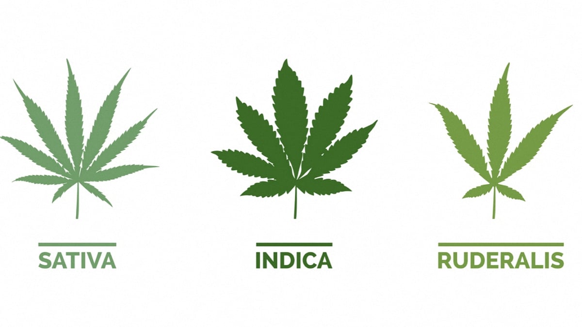 Hand-drawn image of cannabis sativa indica and ruderalis 