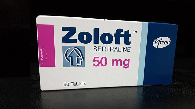 Zoloft packaging in a black background