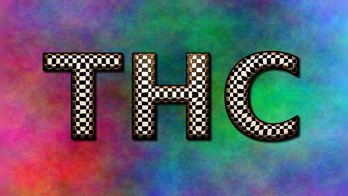 THC letterings in multi-color background