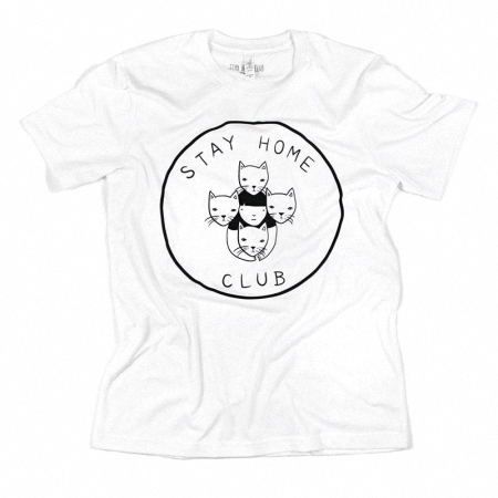 Stay home club white t-shirt with logo on it 