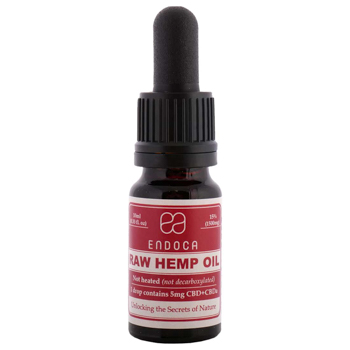 Endoca CBD oil red bottle in white background