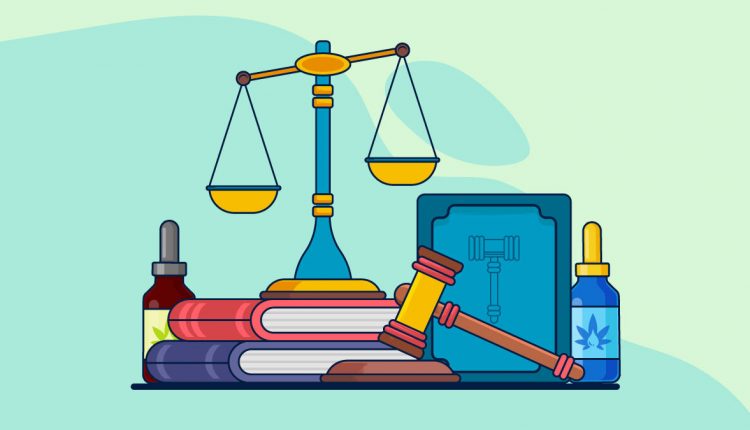 Illustration of Legalize CBD with gavel and scale of justice