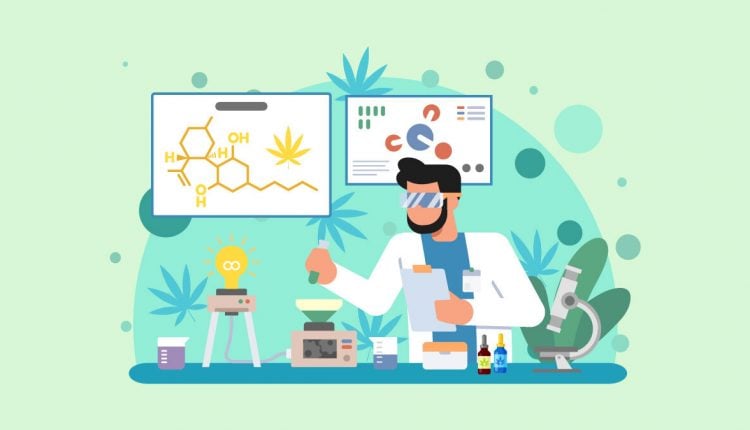 Illustration of a scientist researching CBD