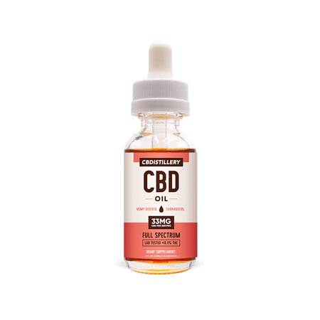 CBDistillery CBD oil bottle in a white background