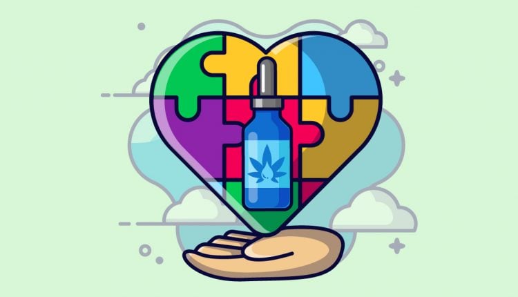 CBD Oil with Heart Shape with Mix Color and a Hand Beneath Illustration