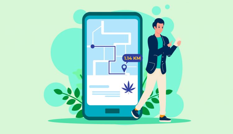 Illustration of a Person Searching for CBD Shop in His Phone
