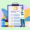 Illustration of CBD Oil with Drug Test Checklist Monitored by Doctor