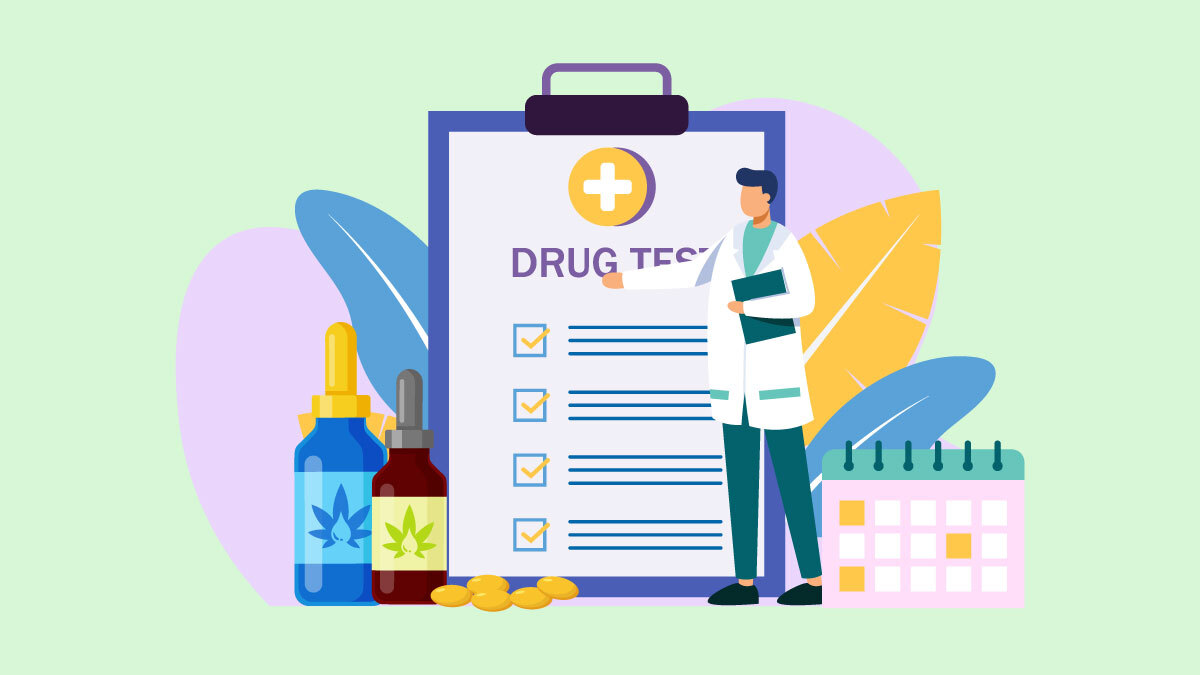 Illustration of CBD Oil with Drug Test Checklist Monitored by Doctor
