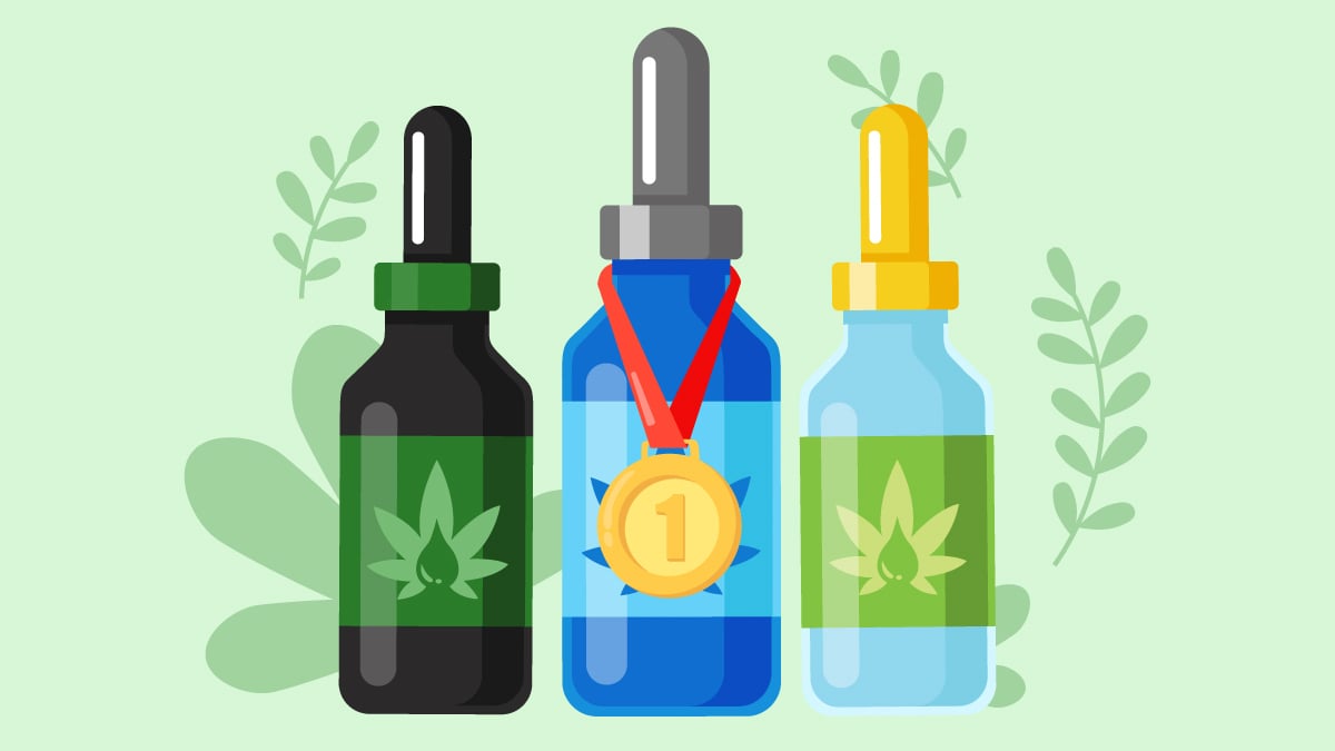 Three Best CBD Oil Bottles in Green Background