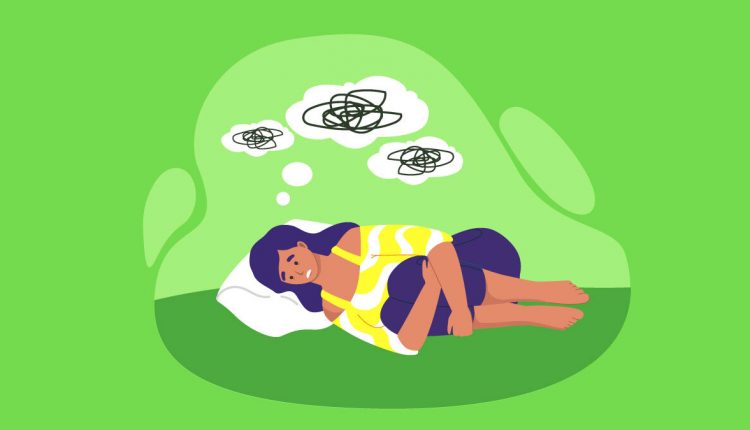 Illustration of a woman laying down with anxiety