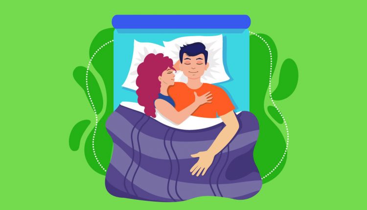 Illustration of a woman and man laying on bed