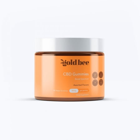 Gold Bee CBD gummies in white background