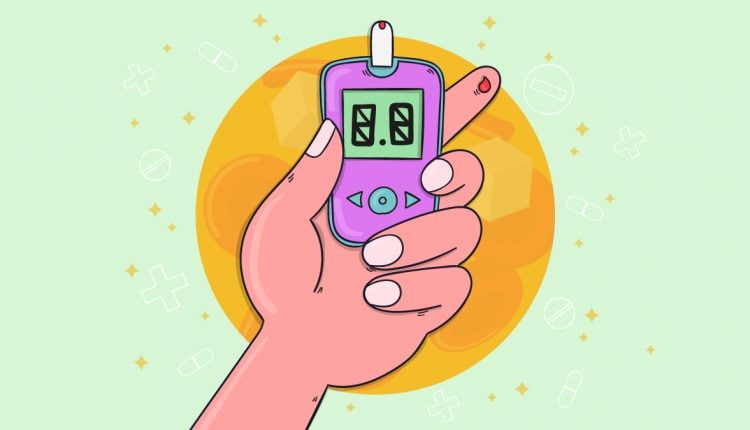 Illustration Hand Checking Blood Sugar Level Through Glucose meter