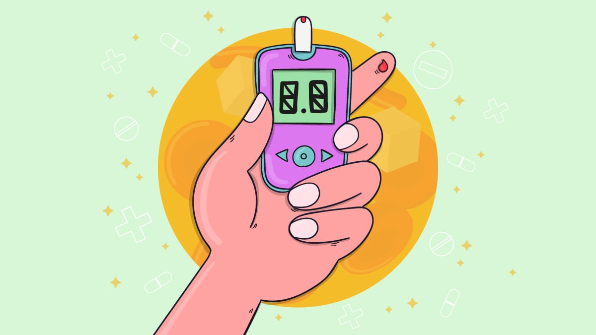 Illustration Hand Checking Blood Sugar Level Through Glucose meter