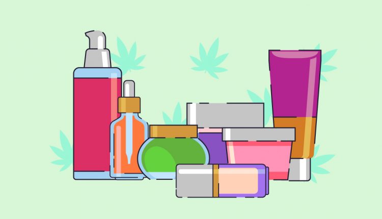 Illustration of CBD Cream and CBD Topicals in Green Background