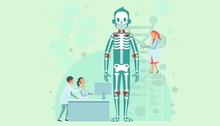 Illustration of Doctors Examining Skeleton