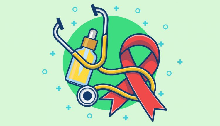 CBD Oil ,Stethoscope and Red Ribbon in Green Background Illustration