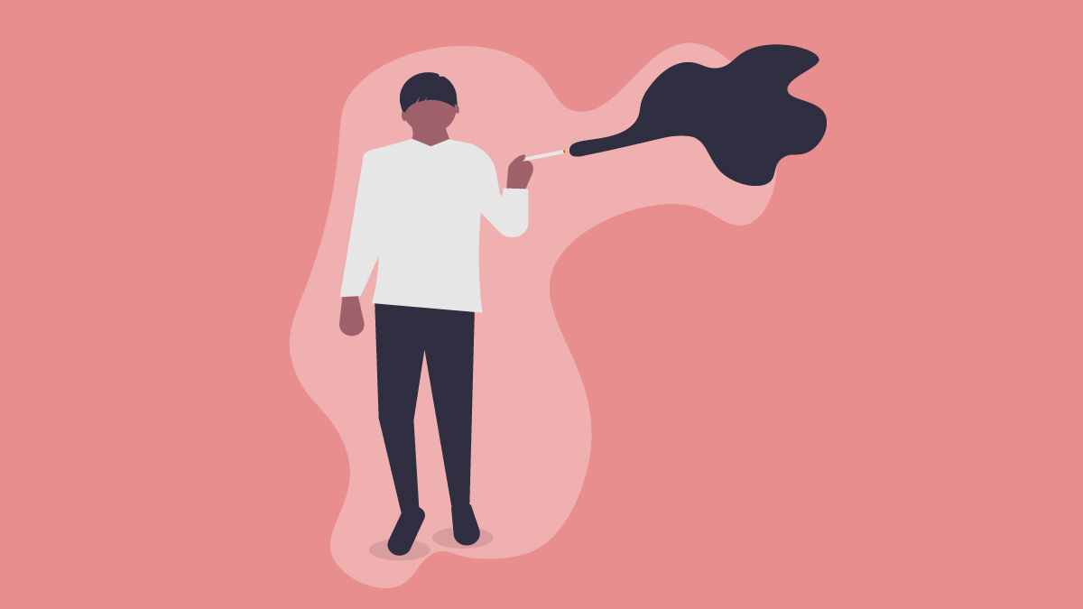 an illustration of person is smoking on a pink background