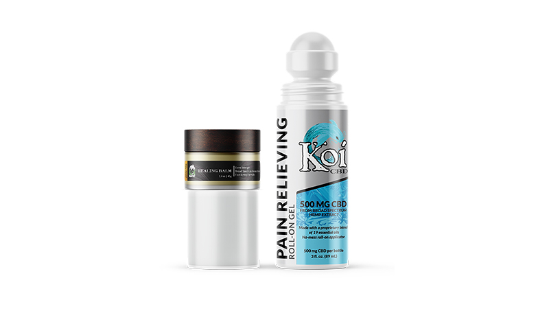 Koi cbd topical products on white background