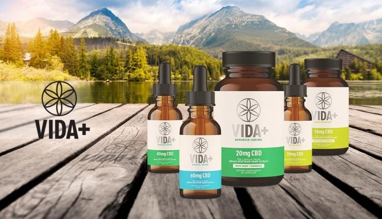 vida plus cbd products banner on a decorative background 2020