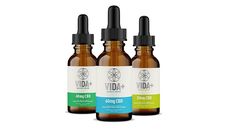 vida plus cbd oils on white background