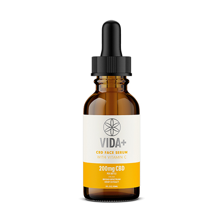 vida plus cbd face serum on white background