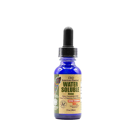 american shaman extra strength water soluble fullspectrum cbd oils on white background