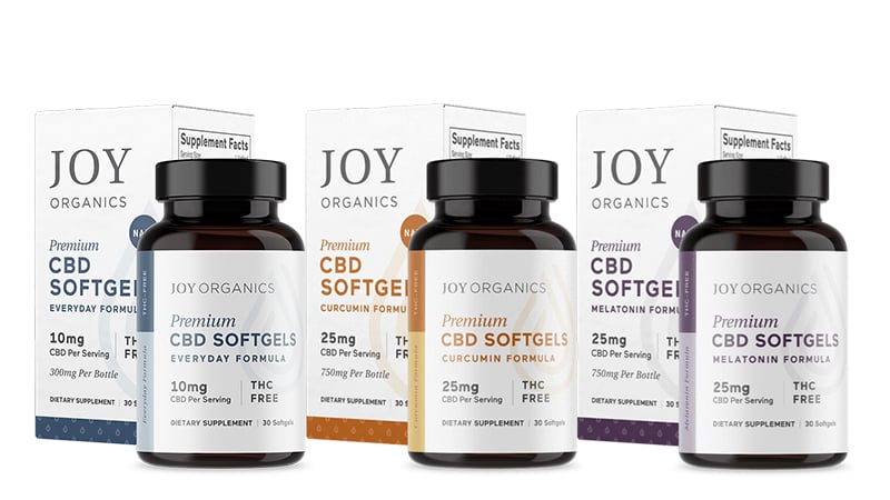 joy organics cbd capsules on white background 2020