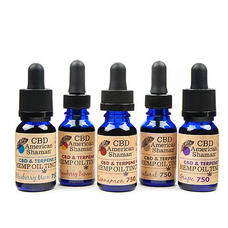 american shaman terpene rich hemp tincture cbd oils on white background