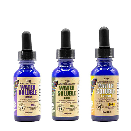 american shaman water soluble fullspectrum cbd oils on white background