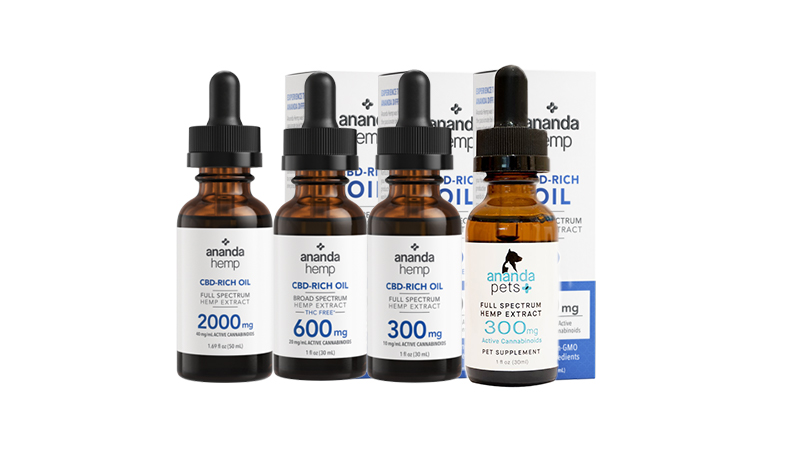 Ananda Hemp CBD Oils on white background