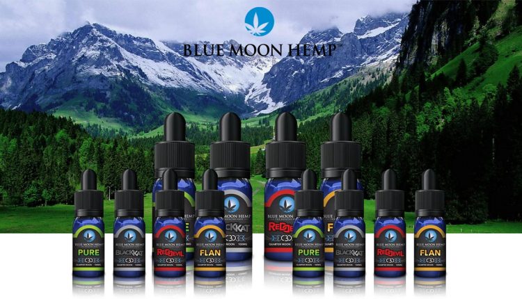 blue moon hemp cbd products on decorative background