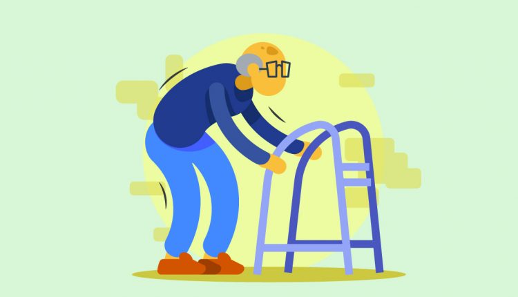 Old Man Holding a Walking Frame Illustration