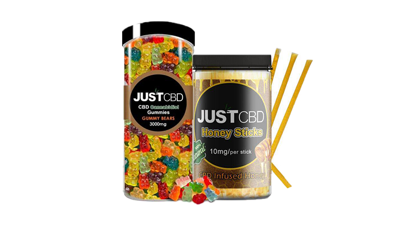 JustCBD edible products on white background
