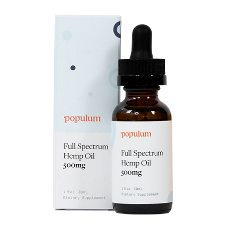 populum 500mg cbd oil bottle on white background