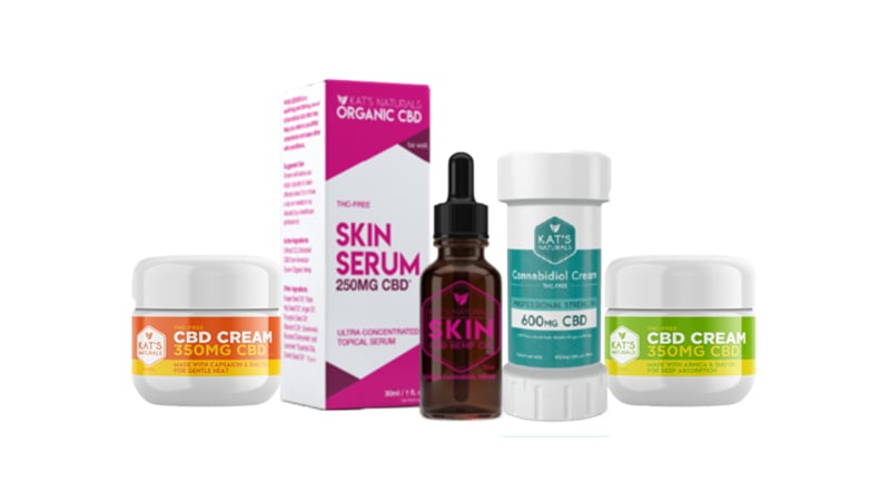 kats naturals CBD topical products on white background