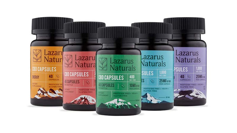 lazarus naturals cbd capsules bottles on white background
