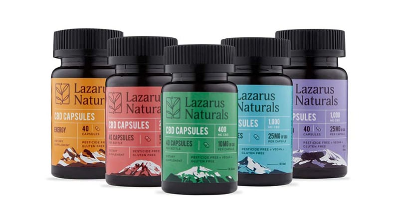 lazarus naturals cbd capsules bottles on white background