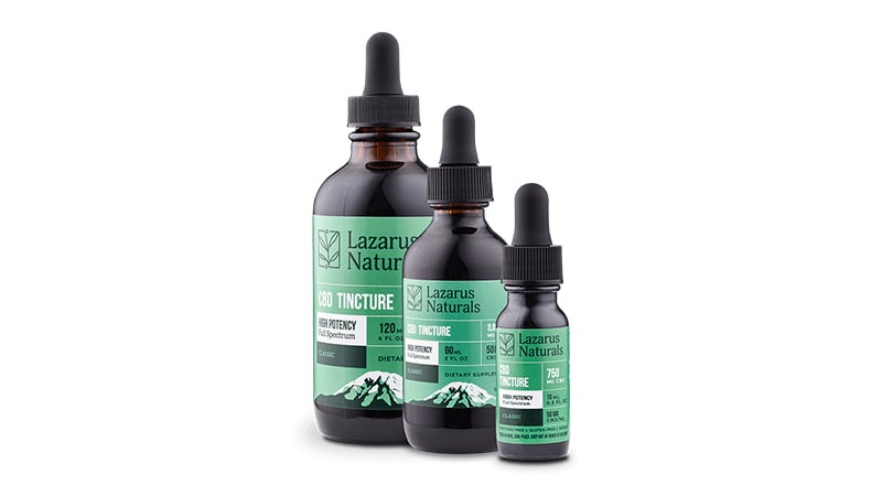 lazarus naturals cbd oil bottles on white background