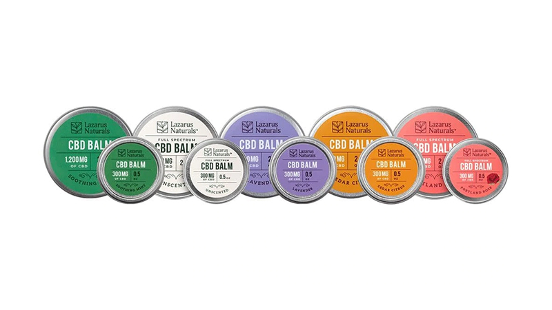 lazarus naturals cbd balms on white background