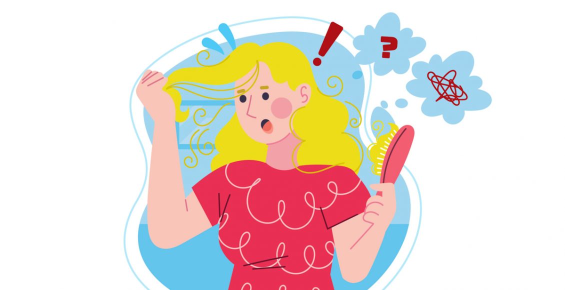 Illustration of a Woman Having Hair Loss Problem