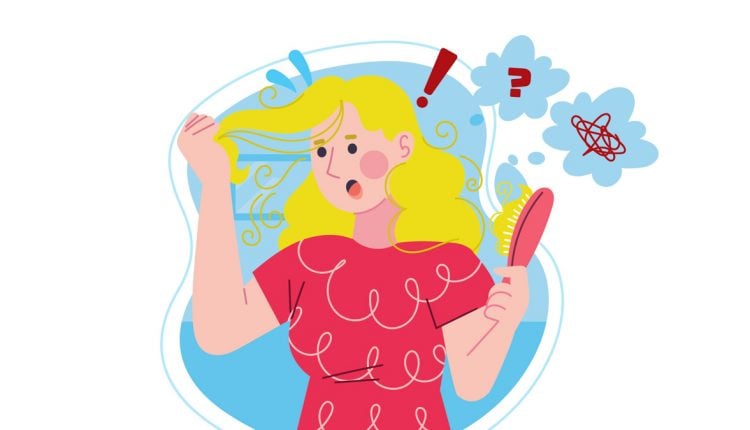 Illustration of a Woman Having Hair Loss Problem