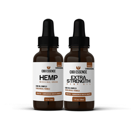 CBD Essence hemp oils on white background