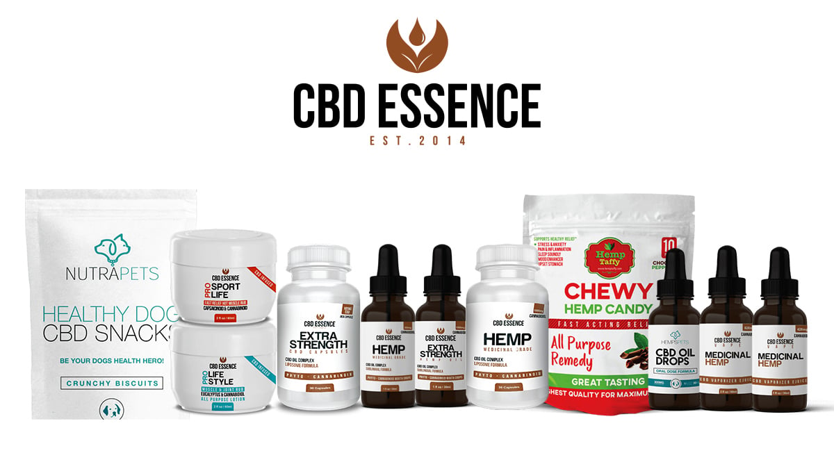 CBD Essence Products on white background