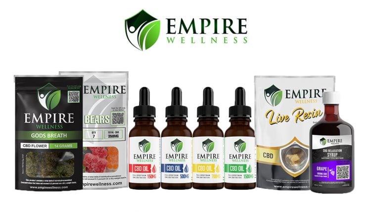 Empire Wellness CBD Products with Empire Wellness logo on white background