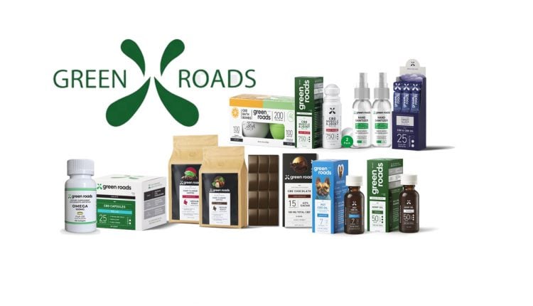 Green Roads CBD Products with Green Roads logo on white background