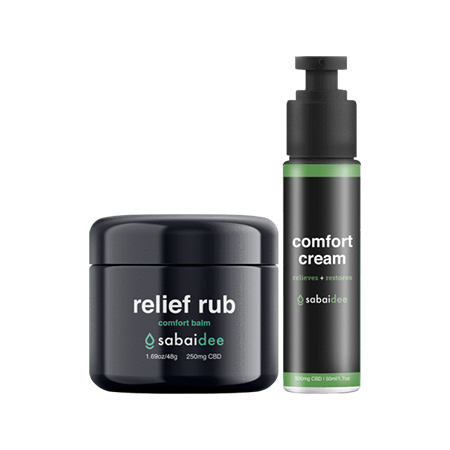  SabaiDee relief rub comfort balm and comfort cream on white background