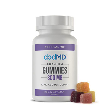 cbdMD hemp gummies on white background