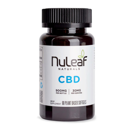 Nuleaf Naturals CBD Softgels on white background