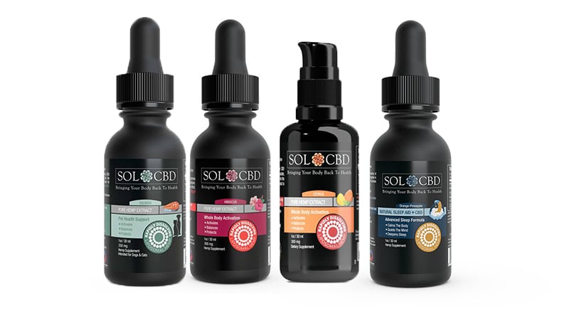 Sol CBD Liposomal Products on white background